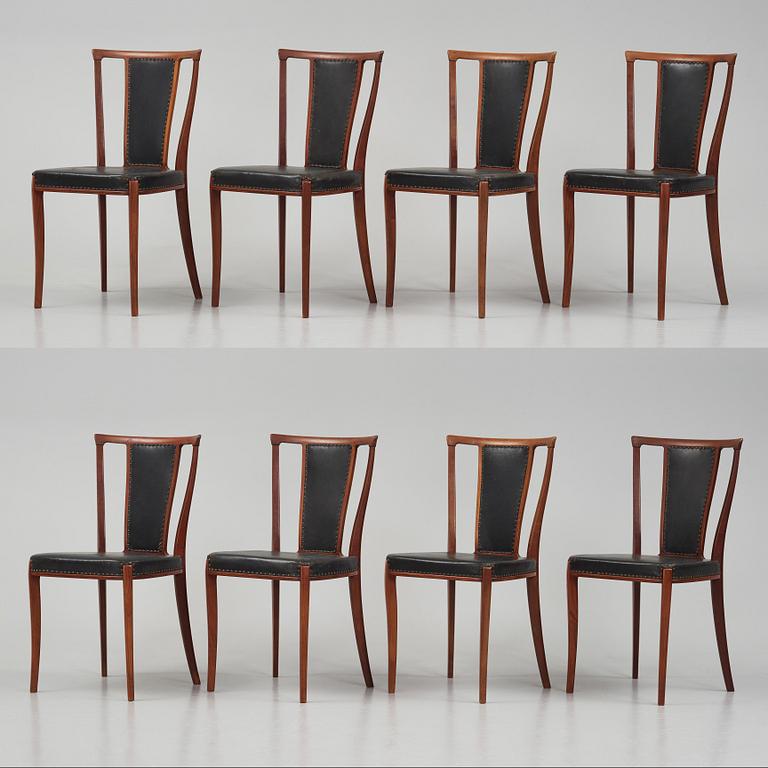 Carl-Axel Acking, a set of eight mahogany chairs, executed by Torsten Scholllin for the Stockholm Association of Crafts, 1950s.