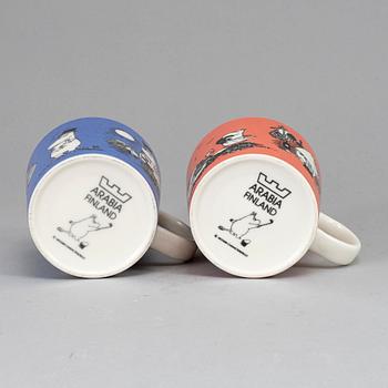 Two Moomin Characters porcelain mugs from Arabia, Finland, 1991-99.