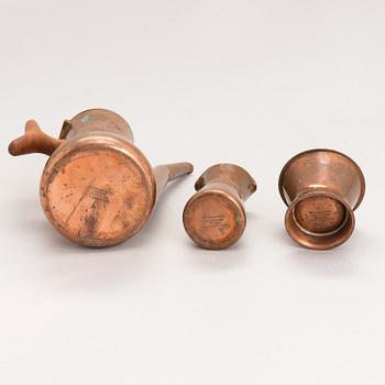 TAPIO WIRKKALA,  A 4-piece coffee set in copper and teak, TW 163/164, Kultakeskus, Finland, 1960s-70s. Design year 1961.