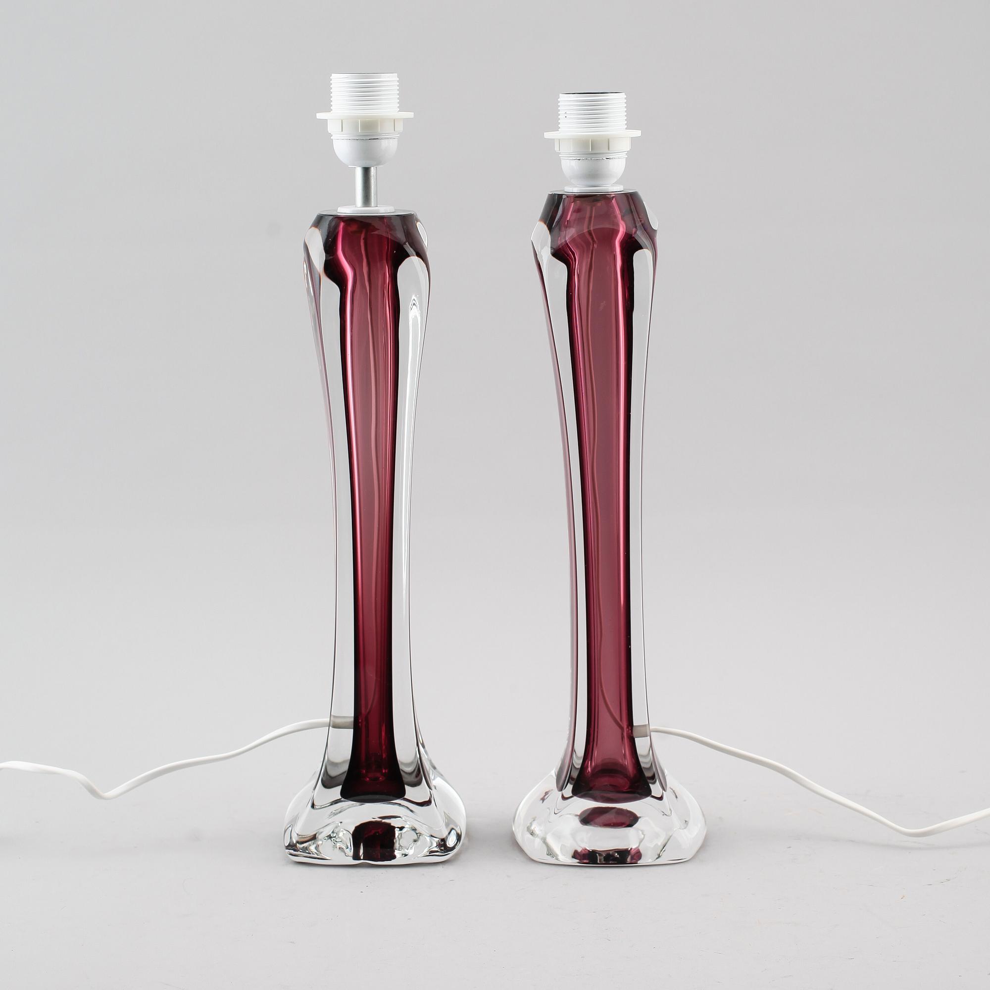 BORDSLAMPOR, 2 st, glas, Flygsfors, 1900-talets mitt.