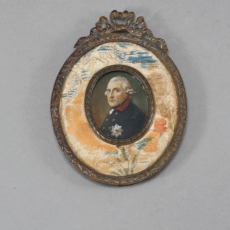 MINIATYR, bemålat tryck, 1800-tal.
