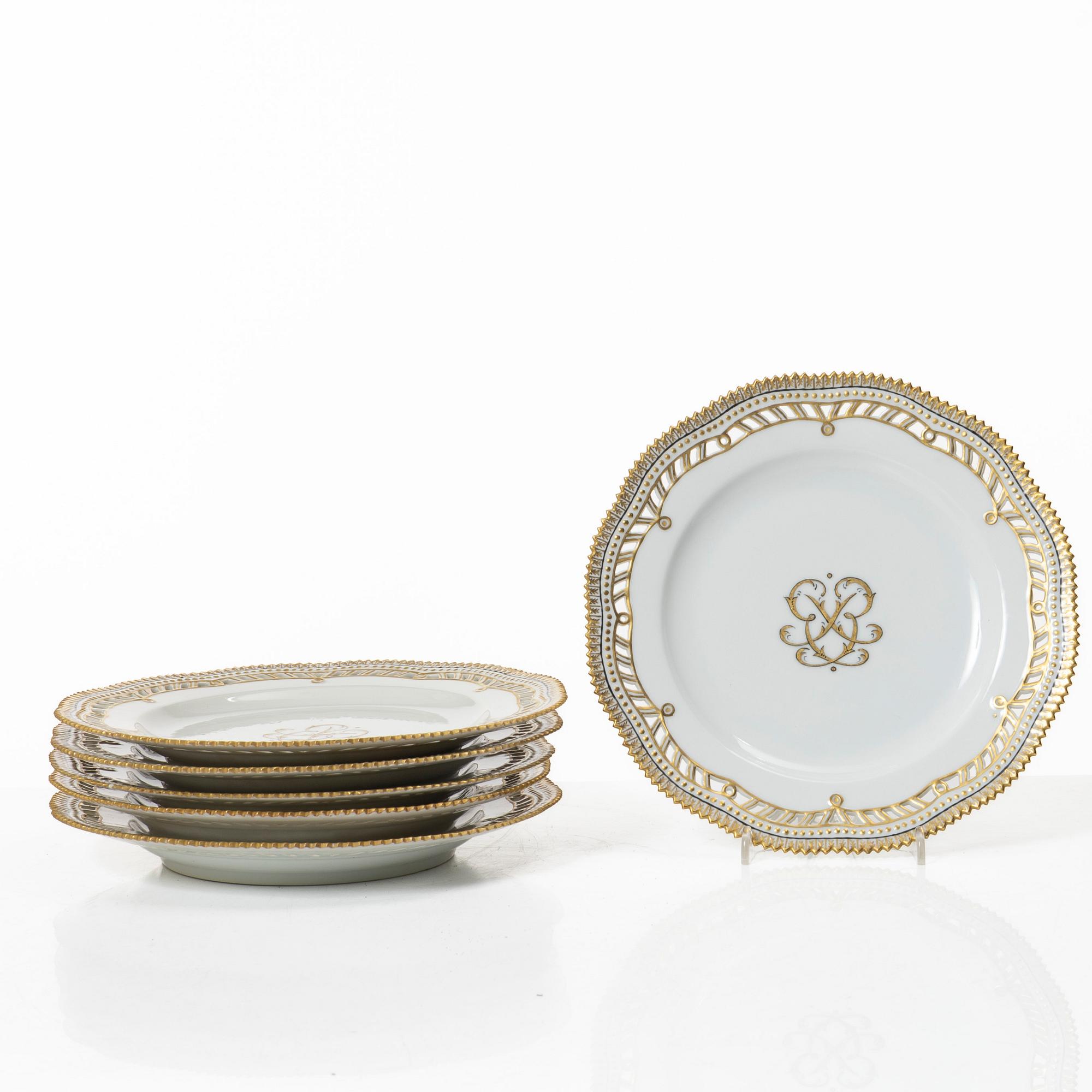 Royal Copenhagen, tallrikar, 6 stycken, Hausmalerei, Royal Copenhagen, Danmark.