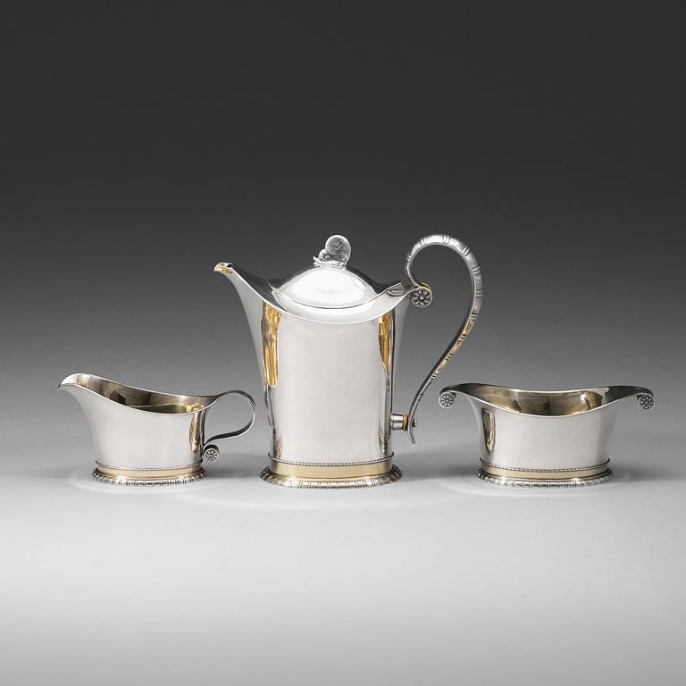 Jacob Ängman, kaffeservis, 3 delar, Guldsmedsaktiebolaget, Stockholm 1940.