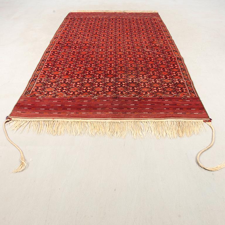 Yomut Turkmen rug, semi-antique Soumak approx. 336x201 with kilim edge.
