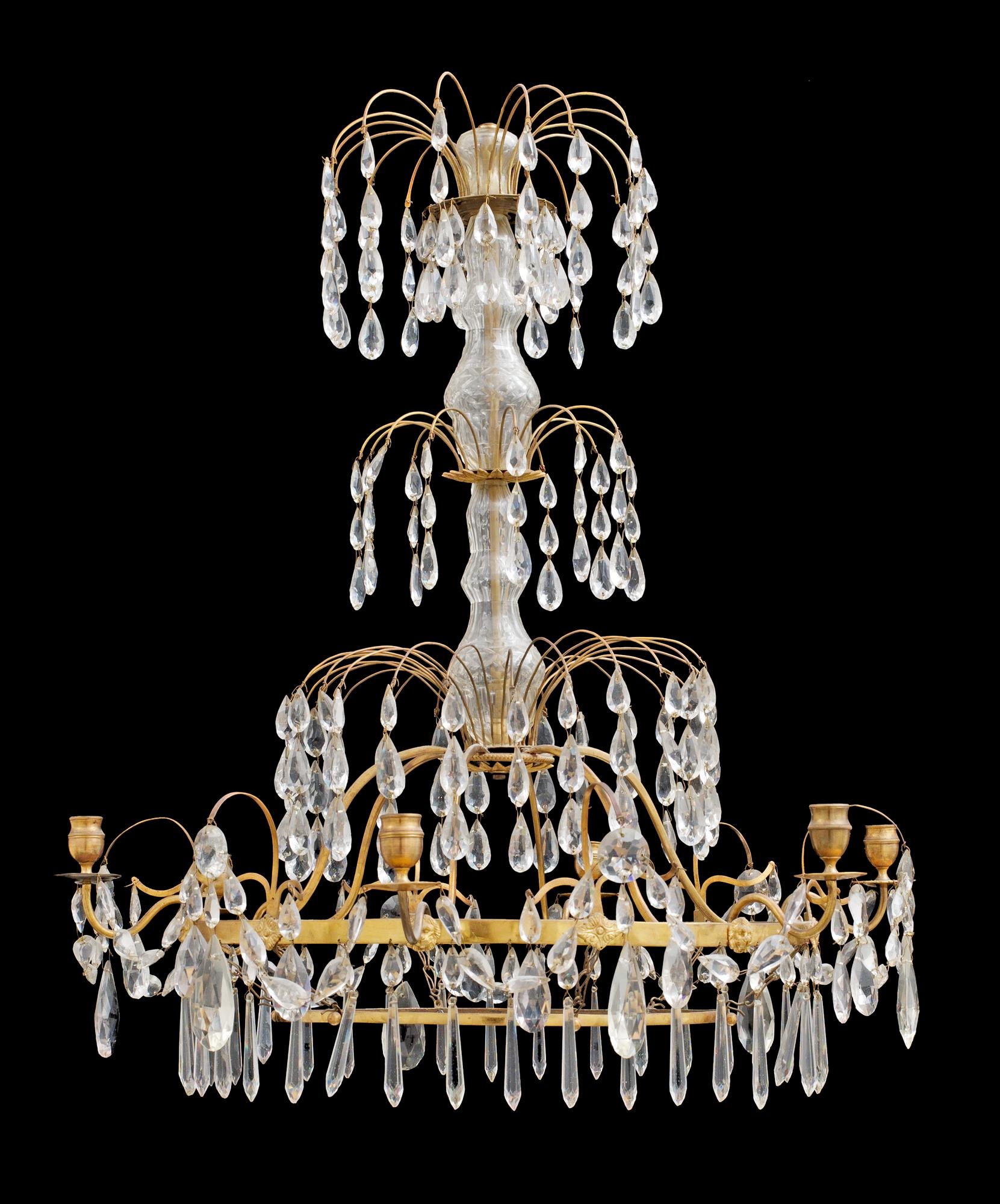 A late Gustavian-style six-light hanging lamp.