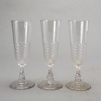 10+7 Champagne glasses, decanter, cut decor. First half of 20th century.