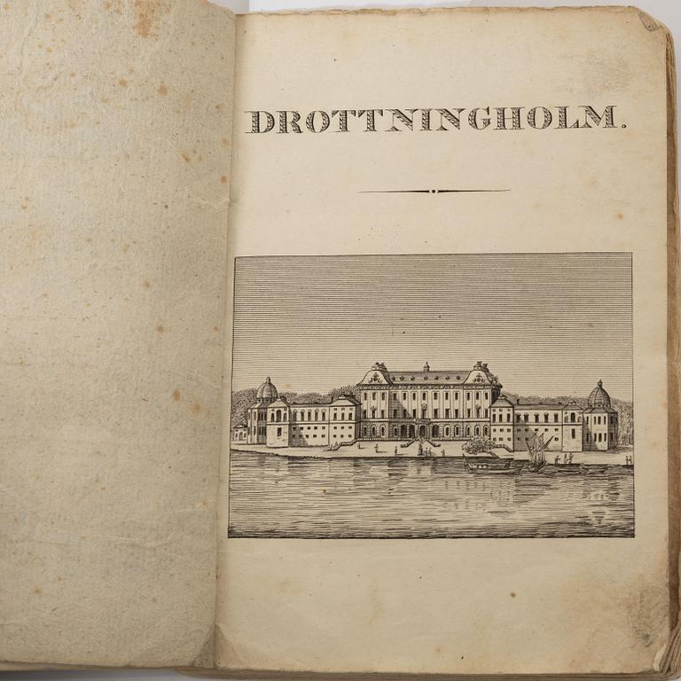 Samling äldre böcker, 8 st, mestadels om Drottningholm, 1700-1800-tal.