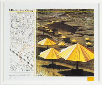 Christo & Jeanne-Claude, 
Offset in colours, with a collage of fabric, 1999, signed in pencil.