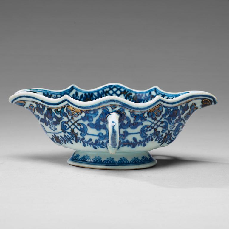 A blue and white sauce boat, Qing dynasty, 18th Century.