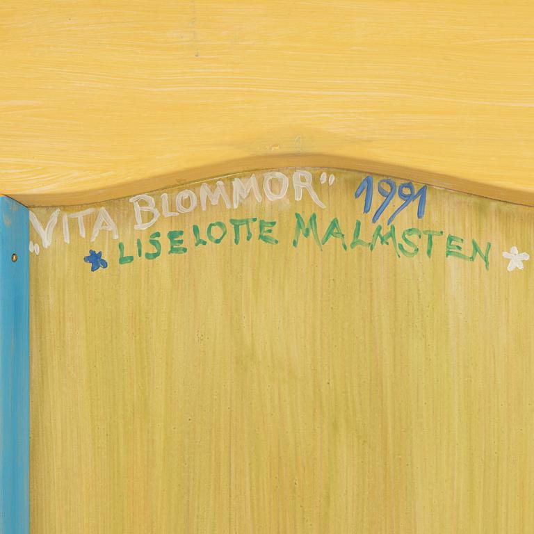 A 'Vita blommorna' cabinet/sideboard, painted by Liselott Malmsten, Firma Carl Malmsten, 1991.