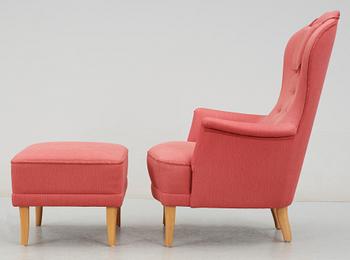 FÅTÖLJ samt PALL, "Farmor", Carl Malmsten, 1900-talets slut.