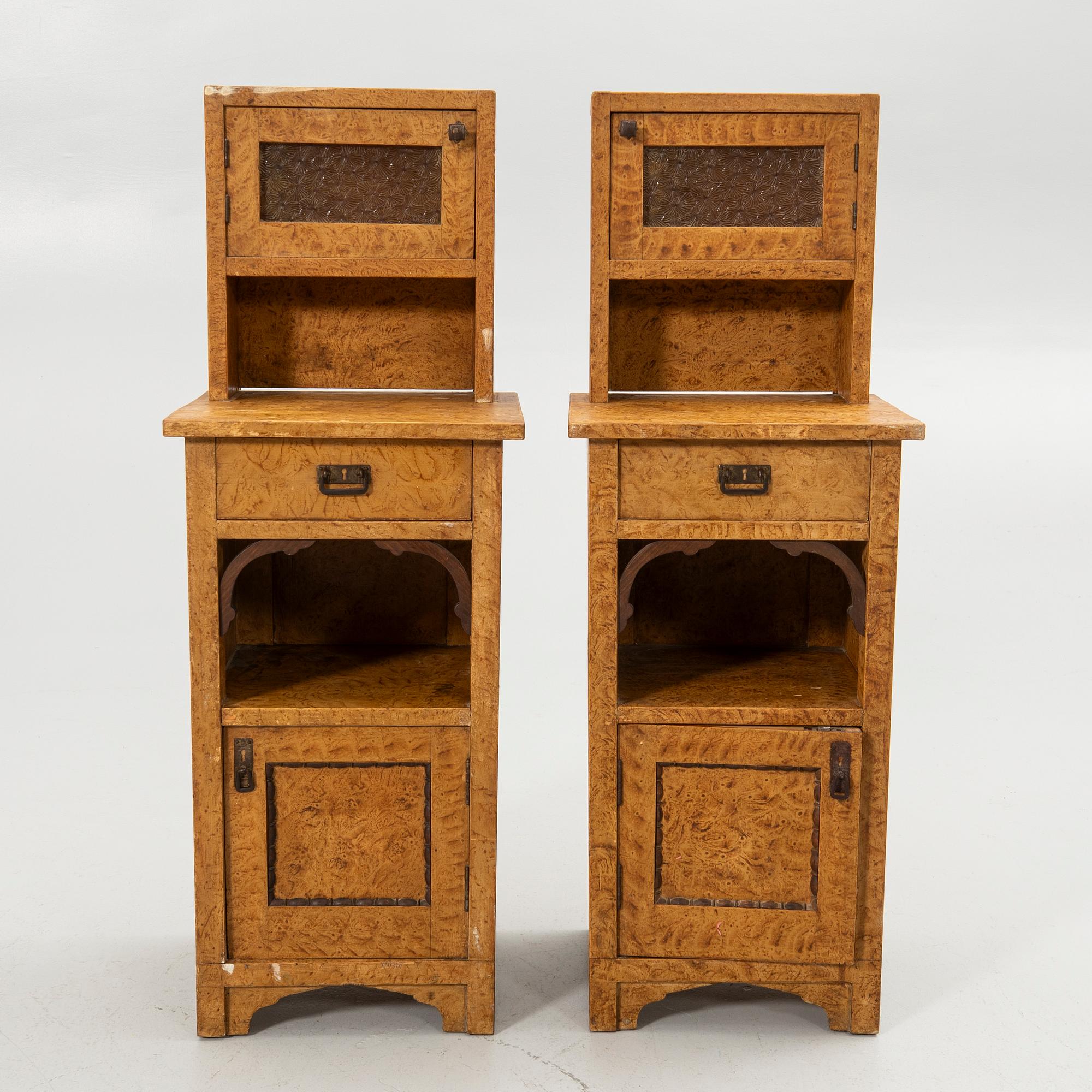 Bedside tables, a pair, first half of the 20th century.