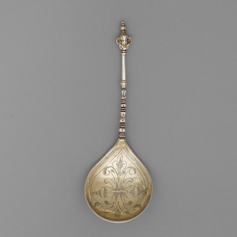 A Swedish 17th century silver-gilt spoon, mark of Johan Johansson, Västerås (1605-1654).