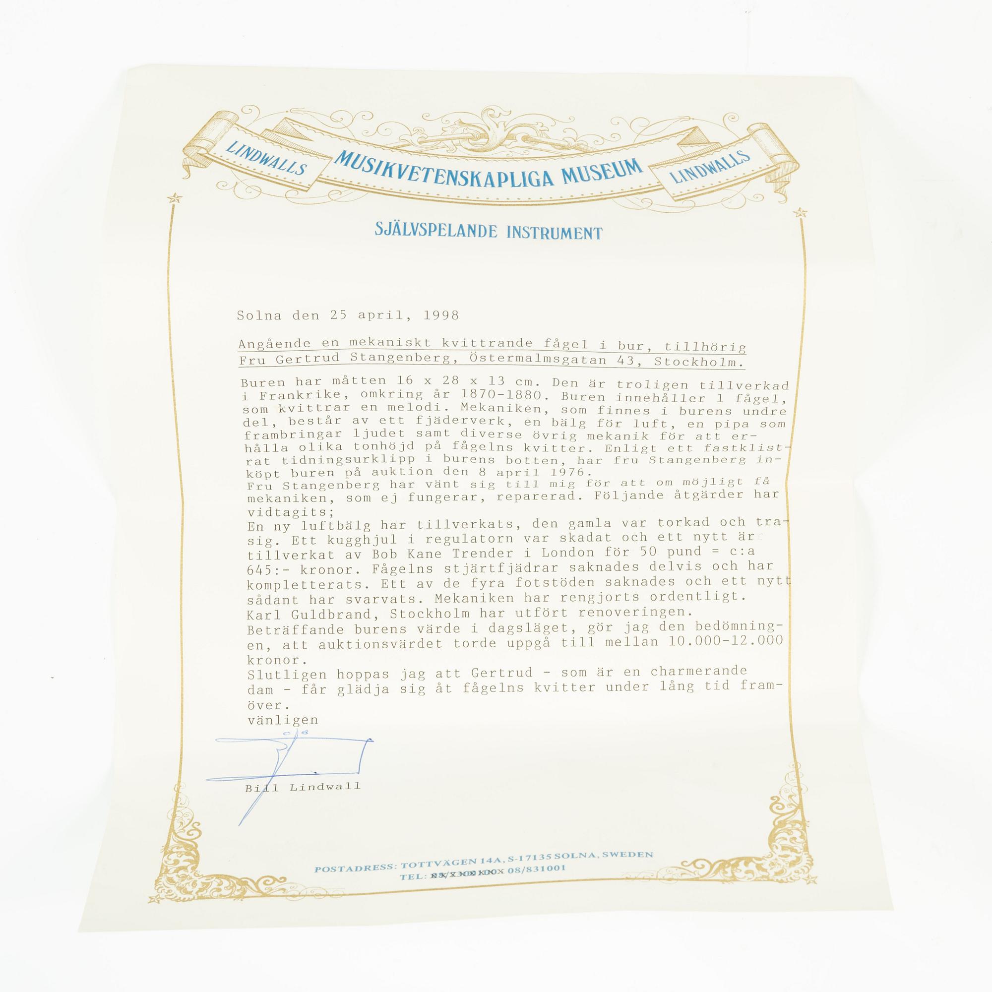 A music box in the shape of a bird's cage, France, late 19th century.