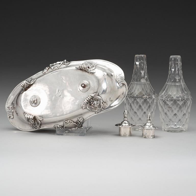 A French 18th century silver cruet-set, marks of Joseph Bouillerot, Paris 1775.