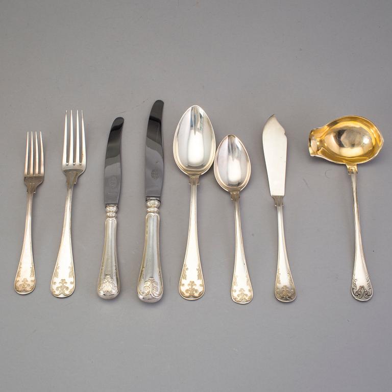 A Swedish 84 pcs silver table-service, by C. G. Hallberg, 1920's/1930's, model "Fransk Lilja (French Lilly)".