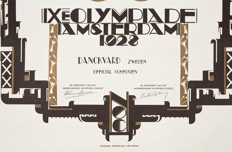 DIPLOM, Olympiska Spelen Amsterdam 1928.