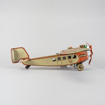 A Tipp & Co tinplate airplane, Germany, 1930s.