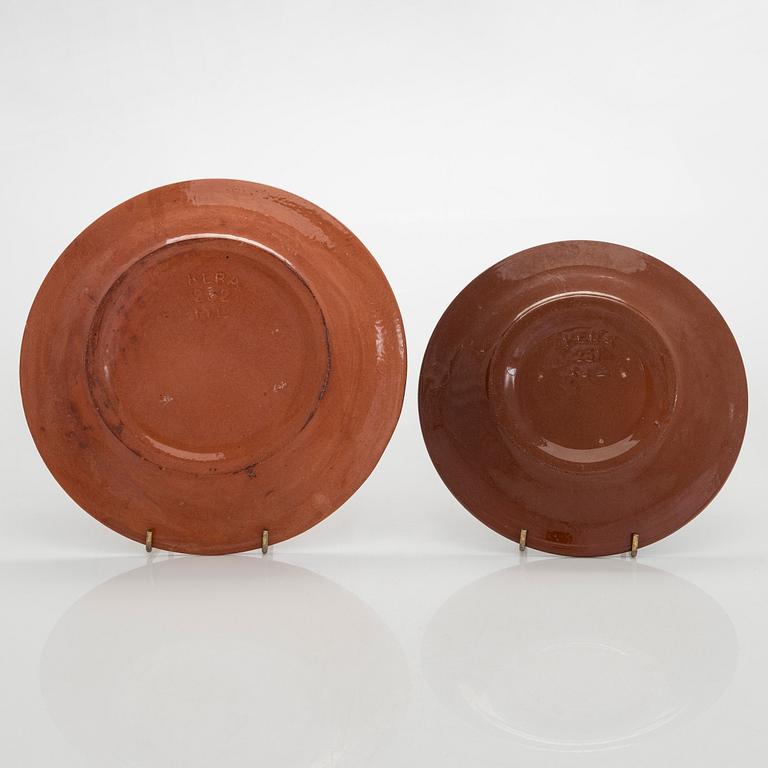 Marita Lybeck, plates, 2 pcs "Koto" and a bowl, red clay, signed ML KERA.