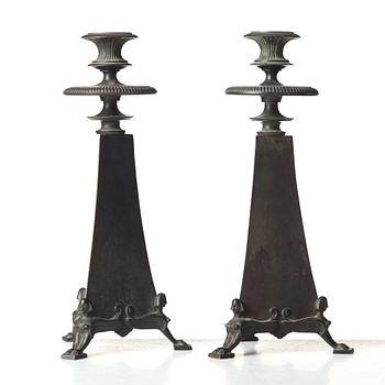 MELCHIOR WERNSTEDT, a pair of Swedish Grace candelsticks by Herman Bergman AB 1925.