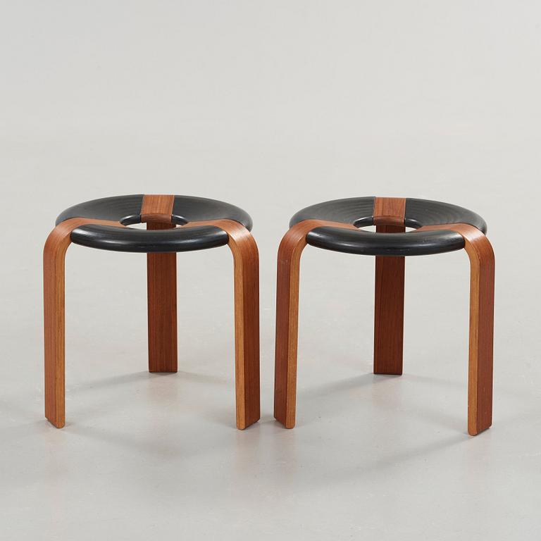 Rud Thygesen, a pair of teak and black lacquered stools, Magnus Olesen, Denmark 1970's.