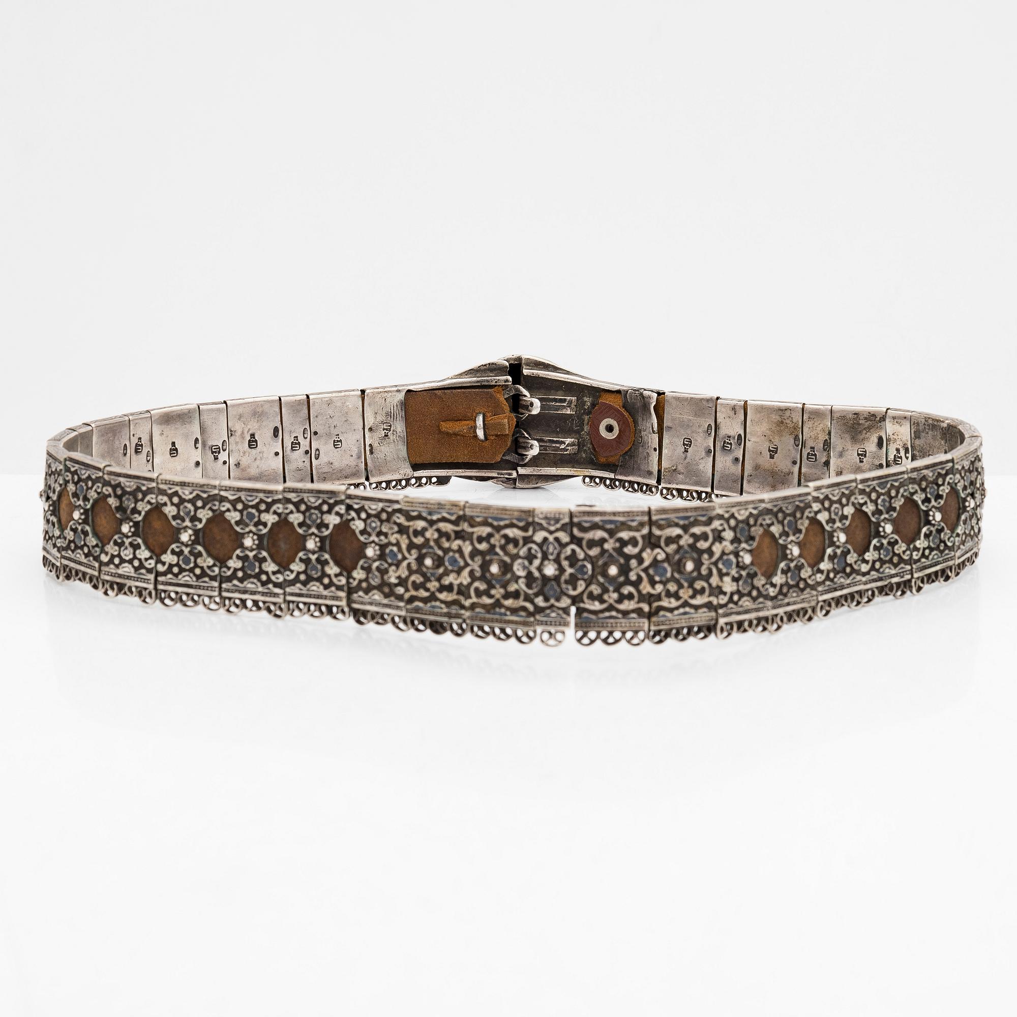 Skärp, silver, niello och läder, Kaukasus, 1900-talets början.