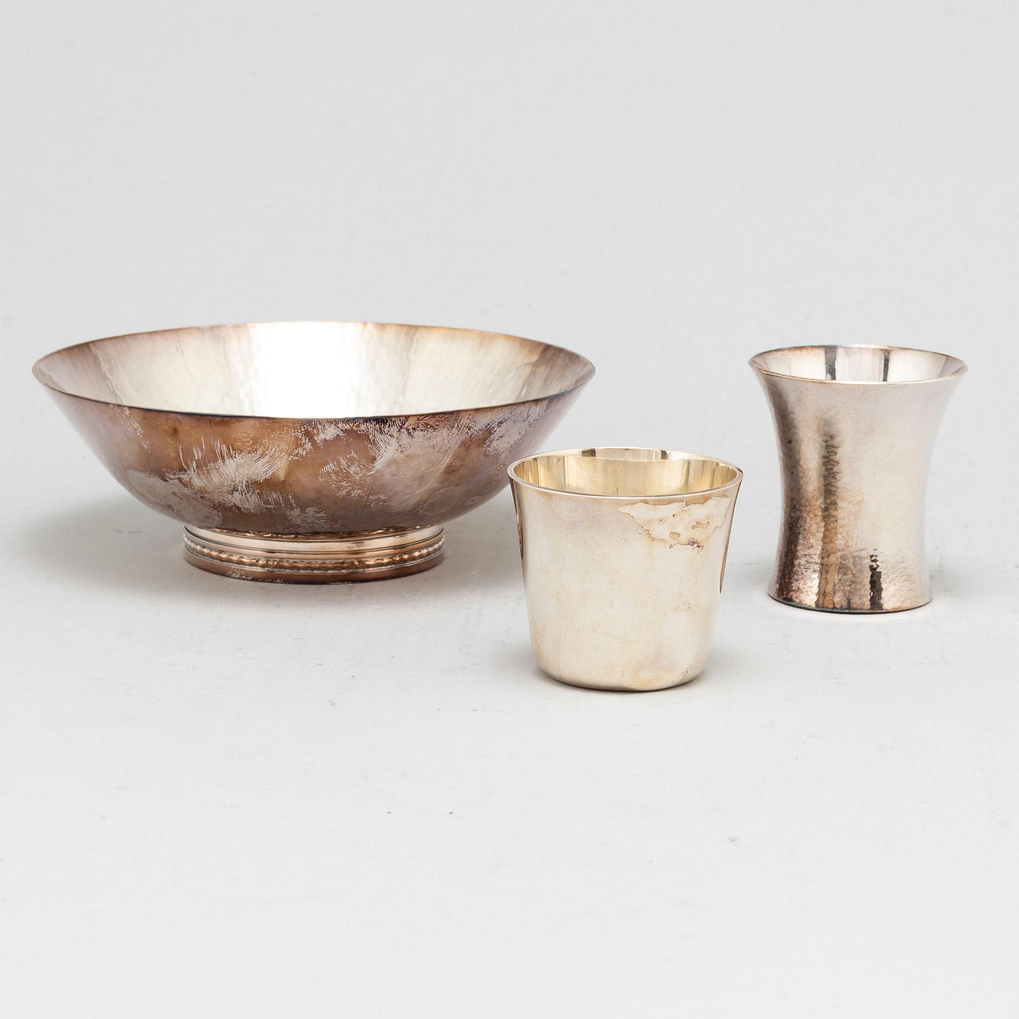 KARL-AXEL KARLSSON, MEMA, and HUGO STRÖMDAHL, three sterling silver bowls, 1950-80s.
