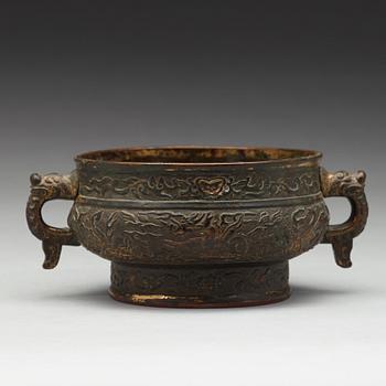 A gilt copper alloy censer, 17/18th Century.