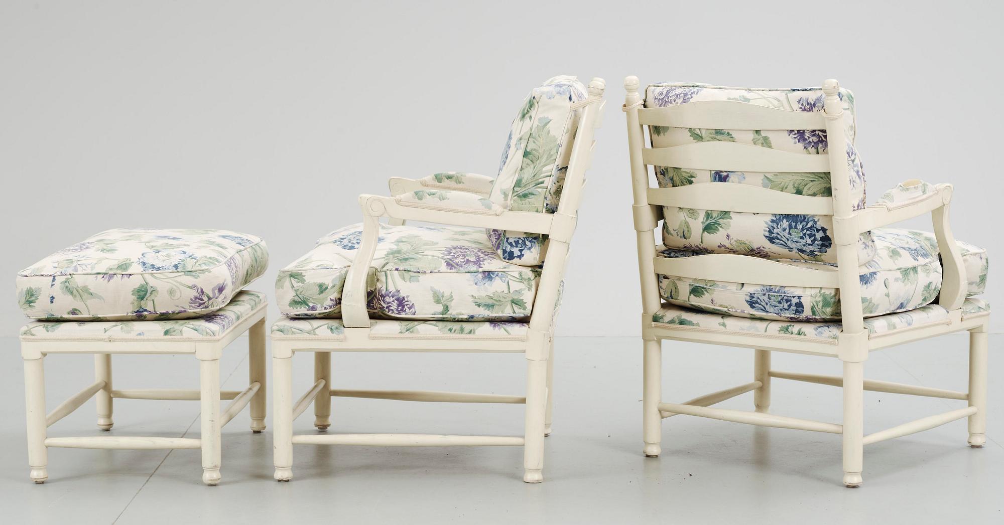 FÅTÖLJER ett par samt PALL, "Gripsholmsmodell", 1900-talets slut.