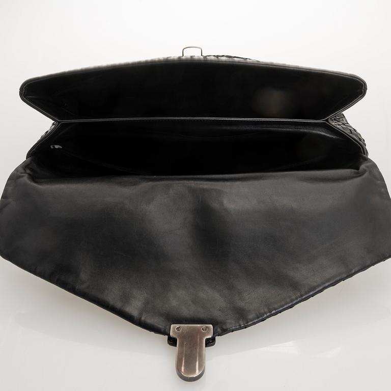 BOTTEGA VENETA Black Intrecciato Leather Briefcase.