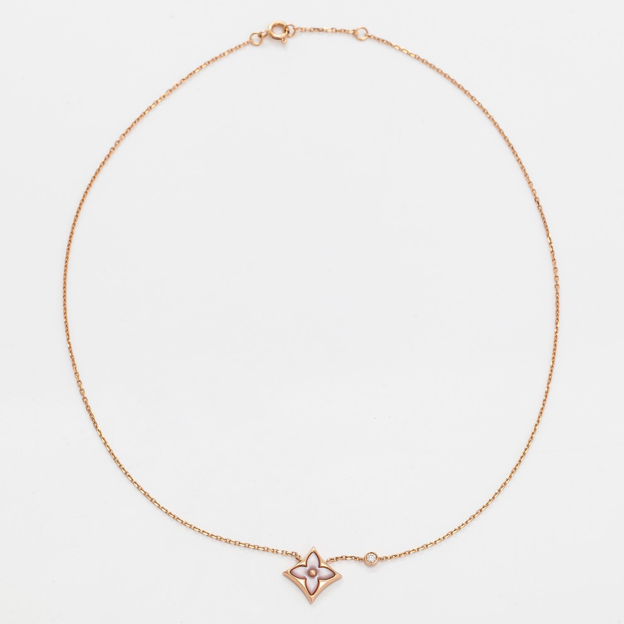 Louis Vuitton, an 18K rose gold "Color Blossom BB Star" necklace with pink mother-of-pearl and a brilliant-cut diamond.