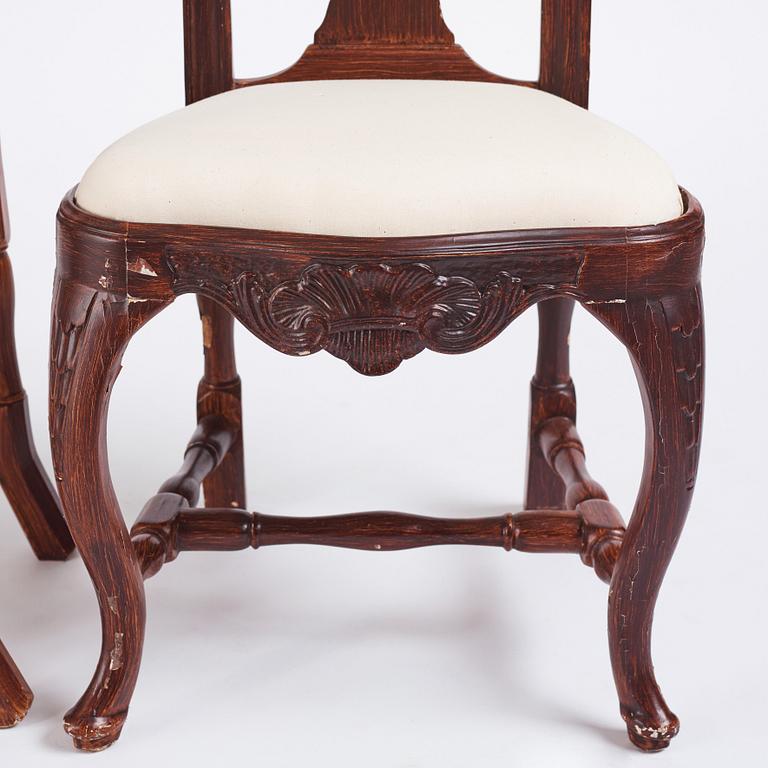 A set of eight matched (2+6) Swedish Rococo chairs, Stockholm, second part of the 18th century.