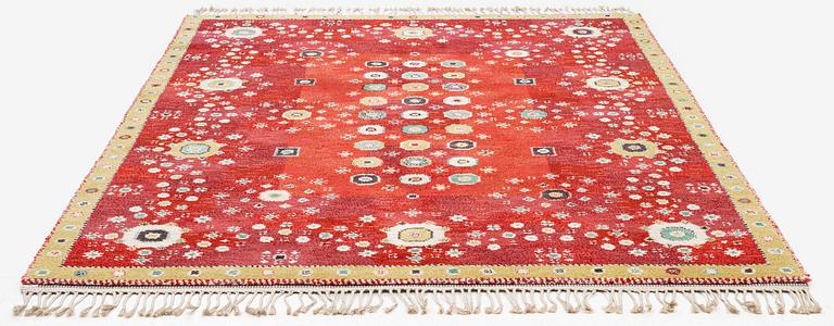 Barbro Nilsson, a 'Rabatten röd' carpet, knotted pile, 266 x 195 cm, signed AB MMF BN.