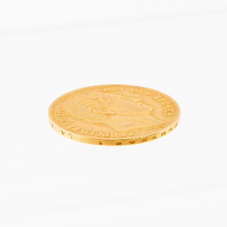 Gold coin 20 francs 1865 Belgium Leopold I.