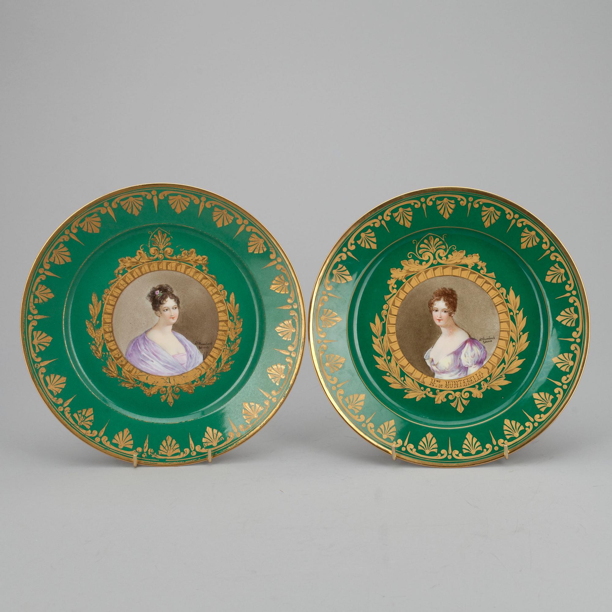 TALLRIKAR, 12 st, porslin. Tallrikarna, Sèvres 1804-1809, porträtten ca 1800-talets mitt.