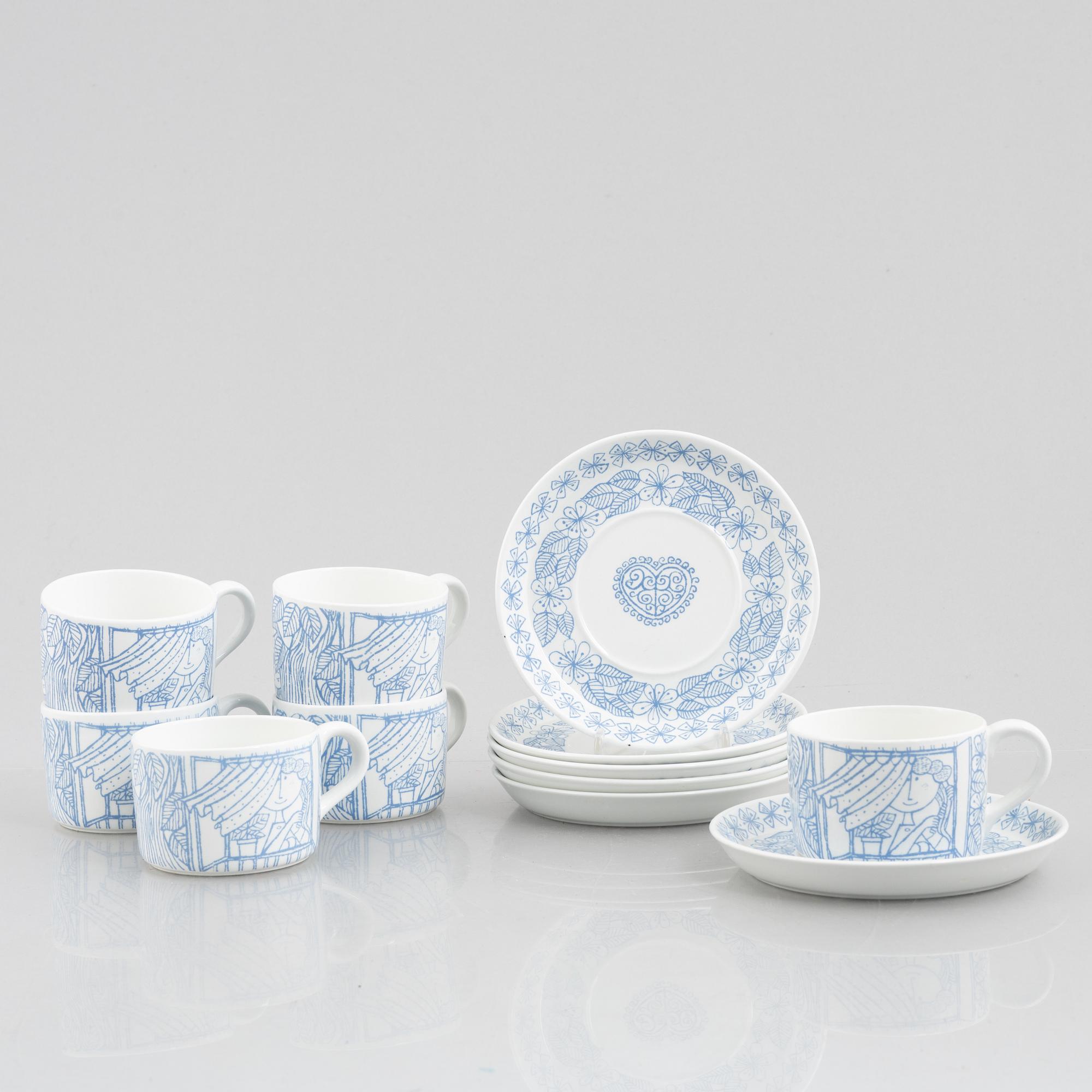 Stig Lindberg, six tea cups with saucers "Boro", Gustavsberg.