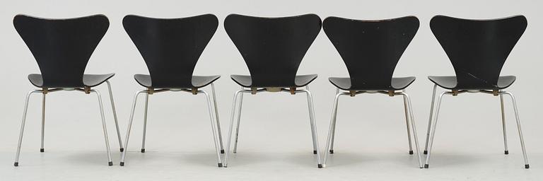 STOLAR, 5 st, "Sjuan", Arne Jacobsen, Fritz Hansen, 1960-70-tal.