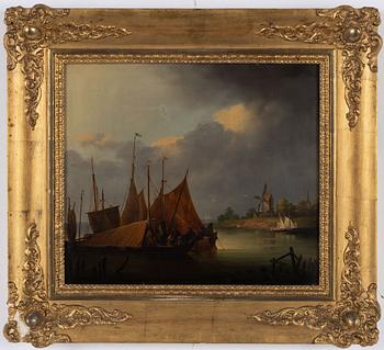 Joseph Magnus Stäck, Hamnscen med figurer i båtar.