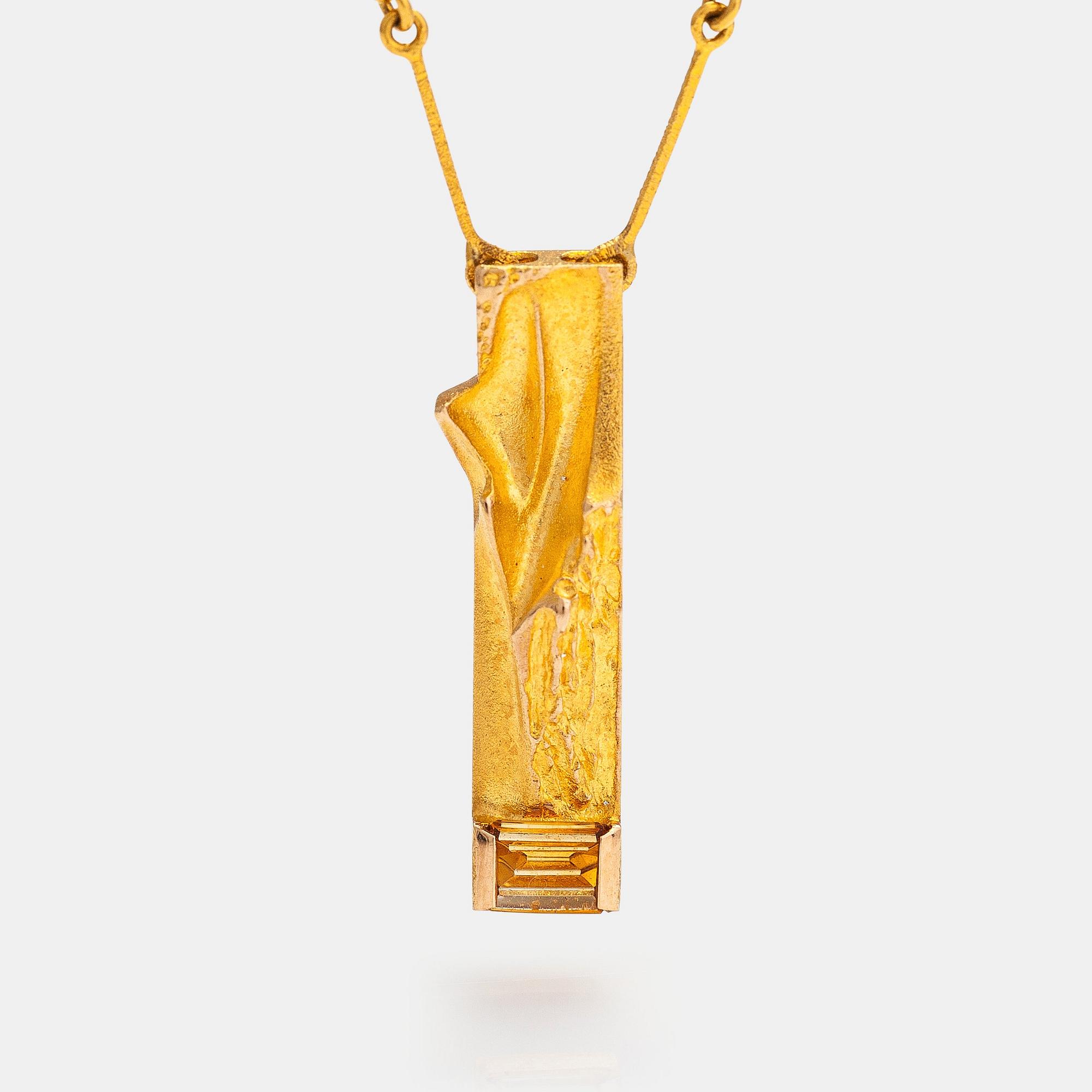 Björn Weckström, A 14K gold necklace "Faro" with a citrine. Lapponia 1983.