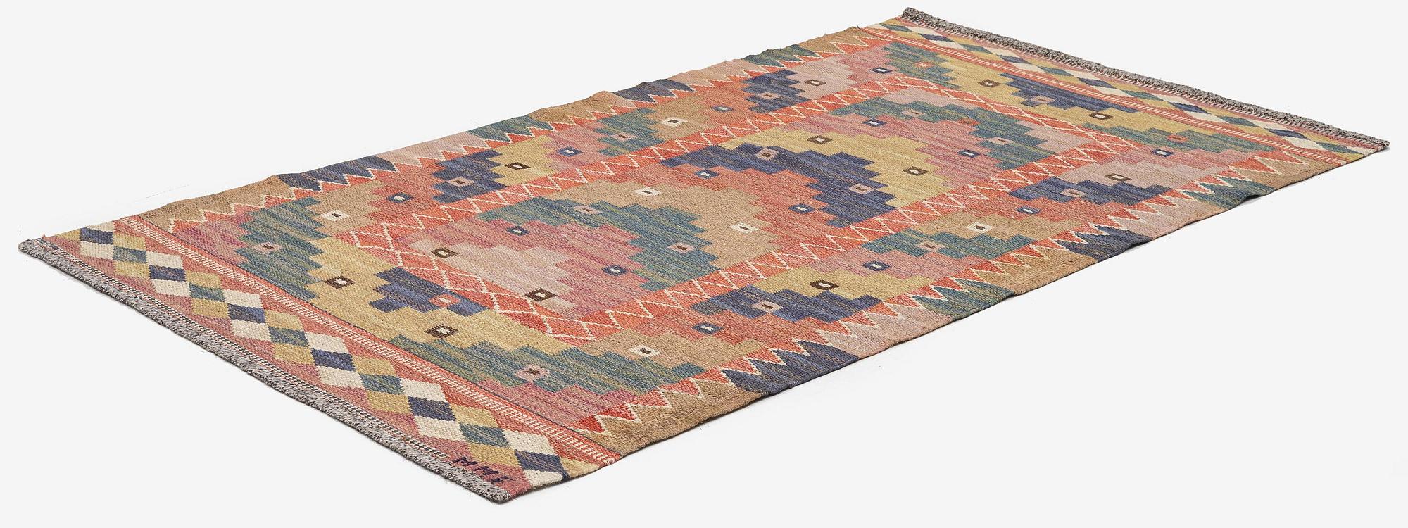 Märta Måås-Fjetterström, matta, "Policolor", rölakan, ca  218 x 119 cm, signerad MMF.