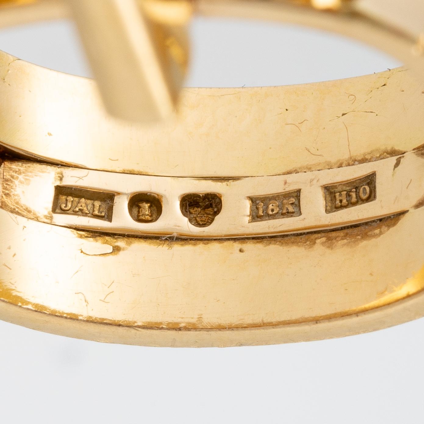 Jan Lundgren, ring 18k gold set with faceted rubies, Stockholm 1982.