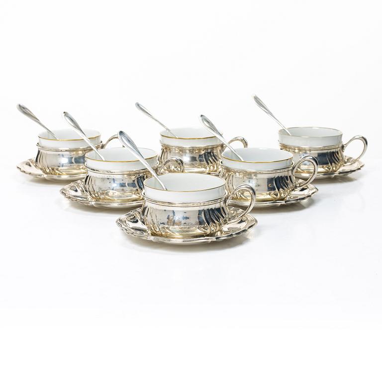 Coffee cups with saucers and spoons, 6 pcs, silver, MH Wilkens & Söhne, Bremen-Hemelingen, Germany, 20th century.