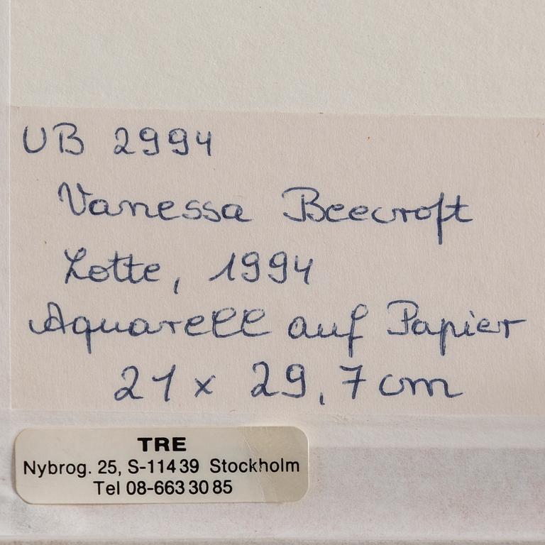VANESSA BEECROFT, blyerts och akvarell på papper. Signerad.