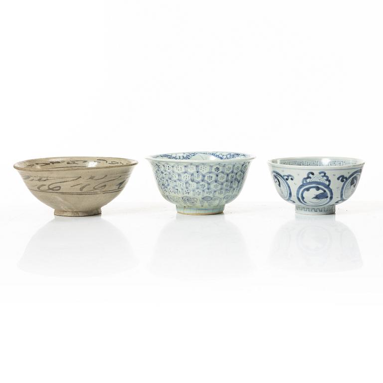 A group of blue and white porcelain, Ming dynasty (1368-1644).