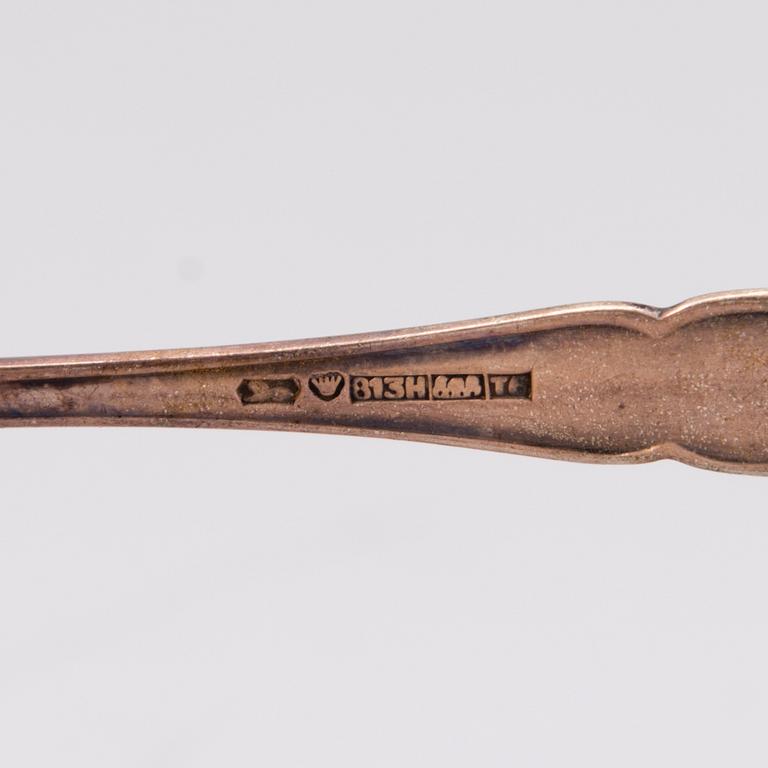 A 12-piece set of 'Chippendale' silver cutlery in wooden box, Kultakeskus, Hämeenlinna, Finland 1983.