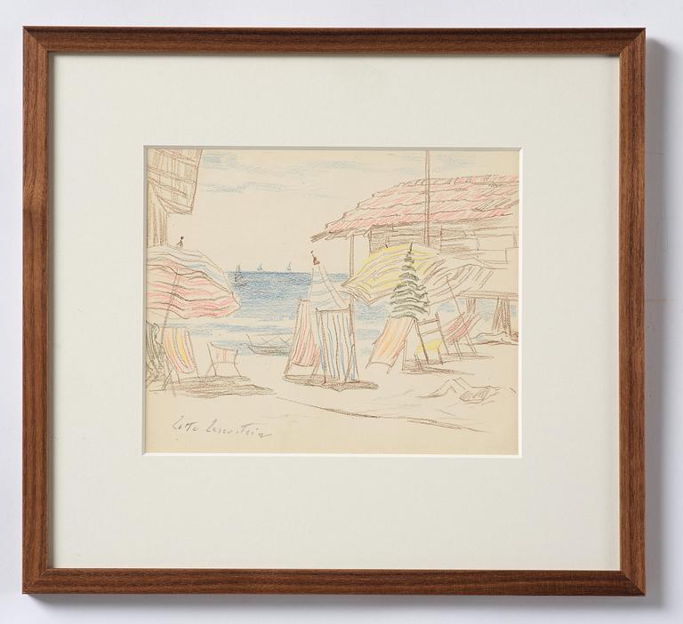 Lotte Laserstein, Beach scene with parasol, probably from Forte dei Marmi.