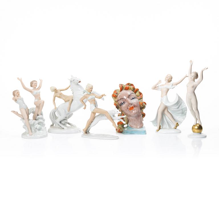 Figurines, 6 pieces, porcelain, including Schaubach Kunst, 20th century.