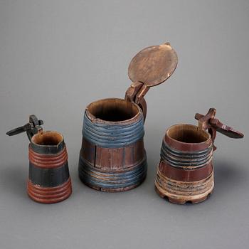 STÅNKOR, 3 stycken, allmoge, 1800-tal.