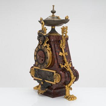Pöytäpendyyli ja kynttelikköpari, Ranska 1800-luvun viimeinen neljännes.