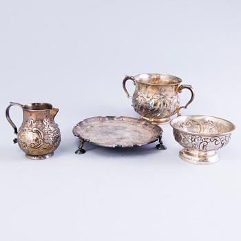 FOUR SILVER OBJECTS, England 18th-20th century.